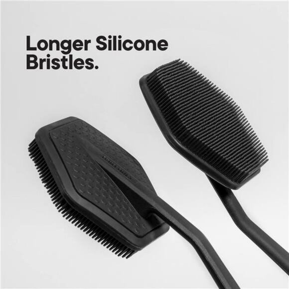 Mens Silicone Back Scrubber Exfoliating Shower Brush Long Handle Charcoal - Picture 2 of 7